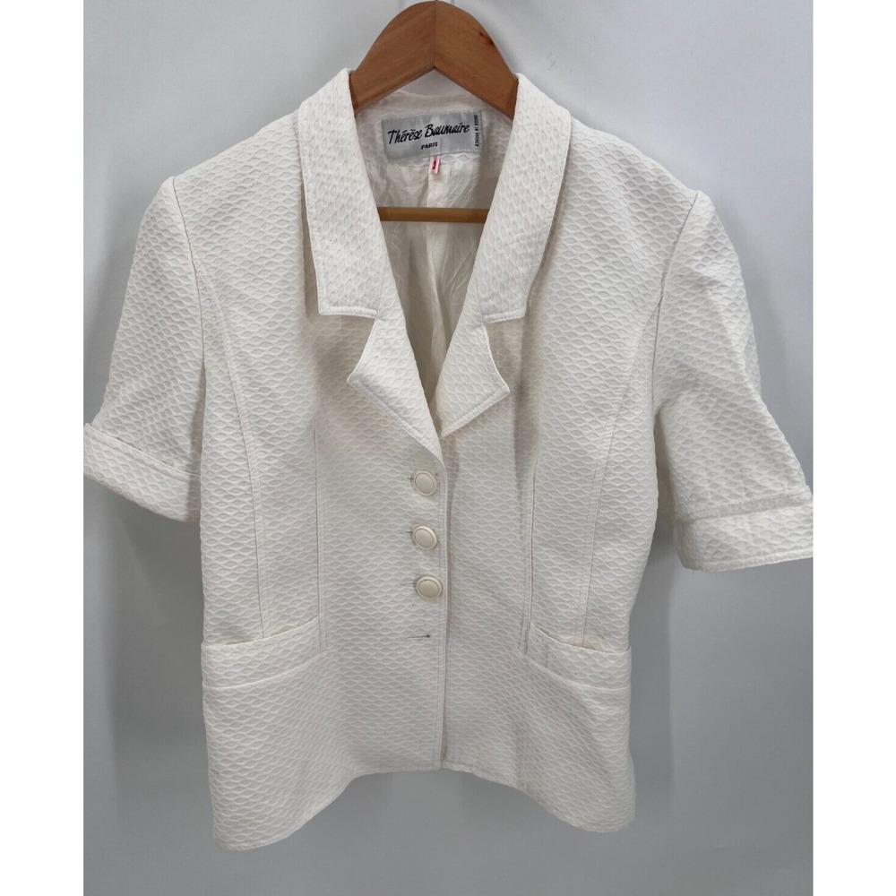 Vintage Thérèse Baumaire French Designer Blazer Top Jacket White Women's S Small